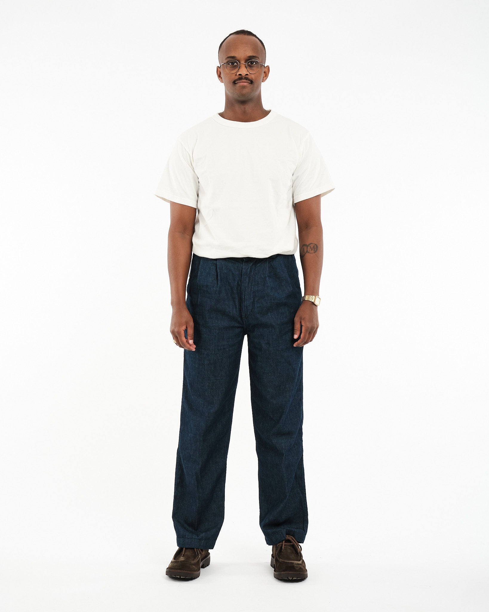 orSlow | TWO TUCK WIDE DENIM WIDE TROUSERS ONE YEAR WASH | Meadow