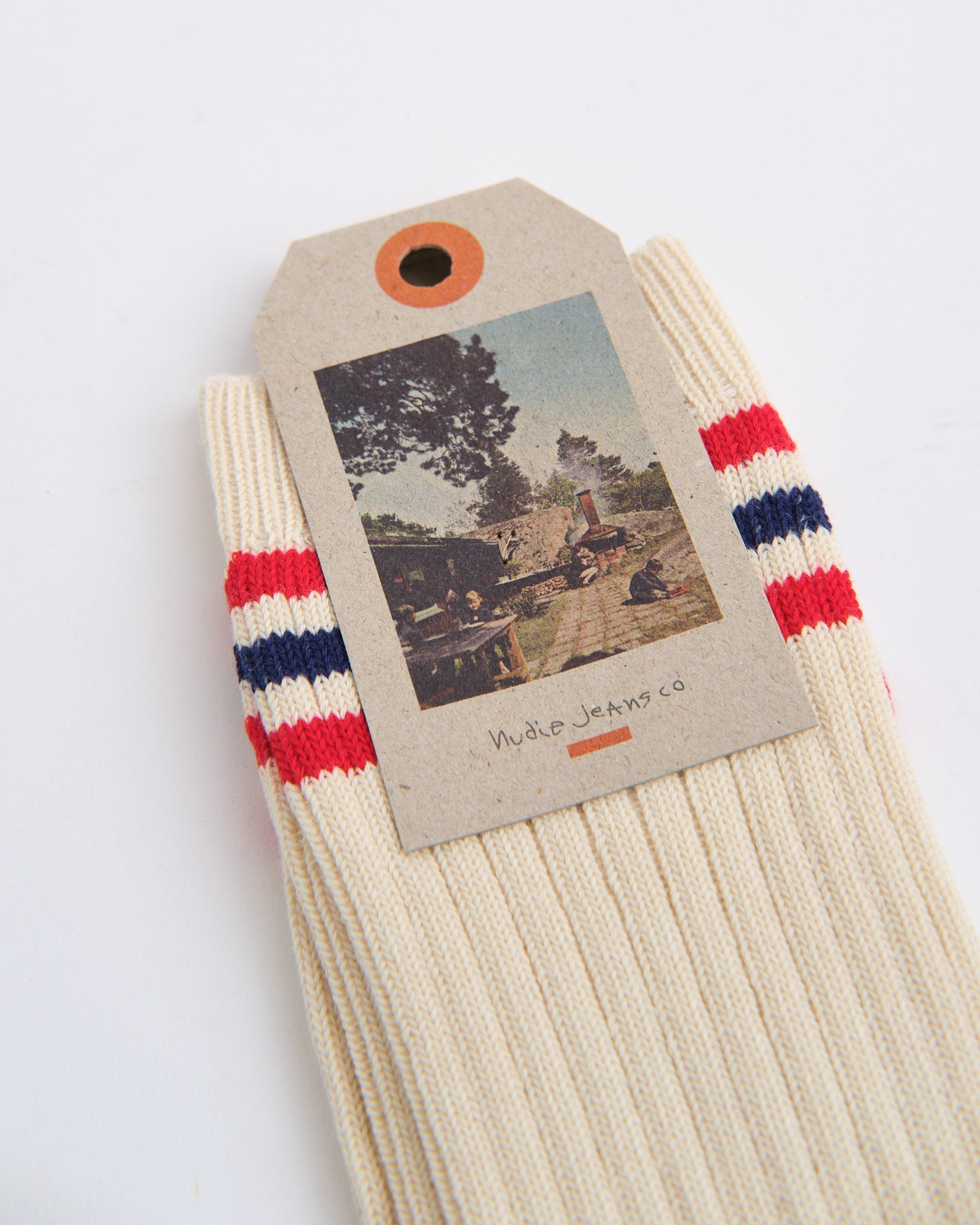 Men Tennis Socks Stripe Offwhite/Red - Meadow