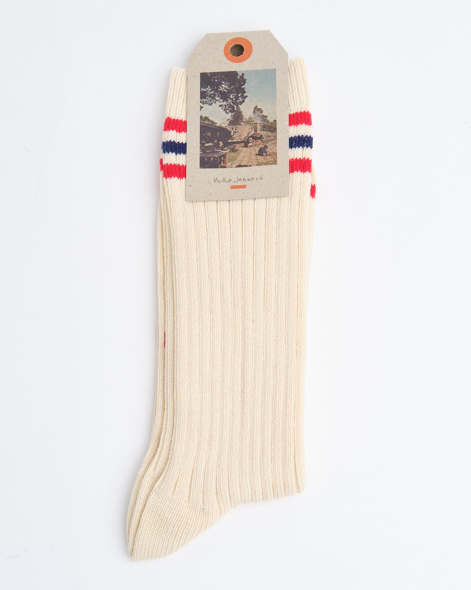 Men Tennis Socks Stripe Offwhite/Red - Meadow