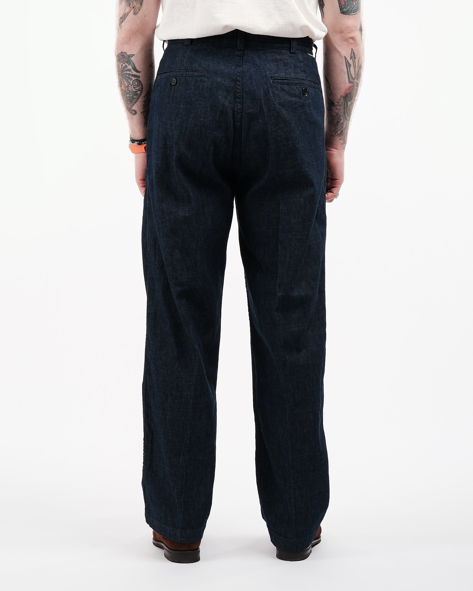 orSlow | TWO TUCK WIDE DENIM WIDE TROUSERS ONE YEAR WASH | Meadow